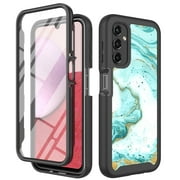 TJS for Samsung Galaxy A14 5G Phone Case, with Built-in Screen Protector, Full Body Protective Glitter Bling Design Heavy Duty Hybrid Cover for Galaxy A14 5G (Green Marble)